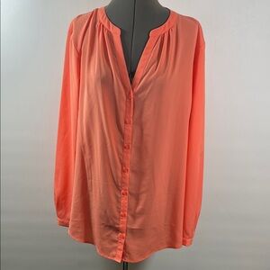 Jaclyn Smith Blouse Women Size XL Peach Buttoned Front Long Sleeves V Neck